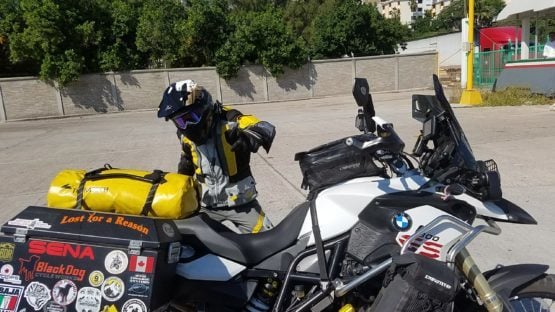 Fellow Biker playing up at Mazatlan after ferry arrives